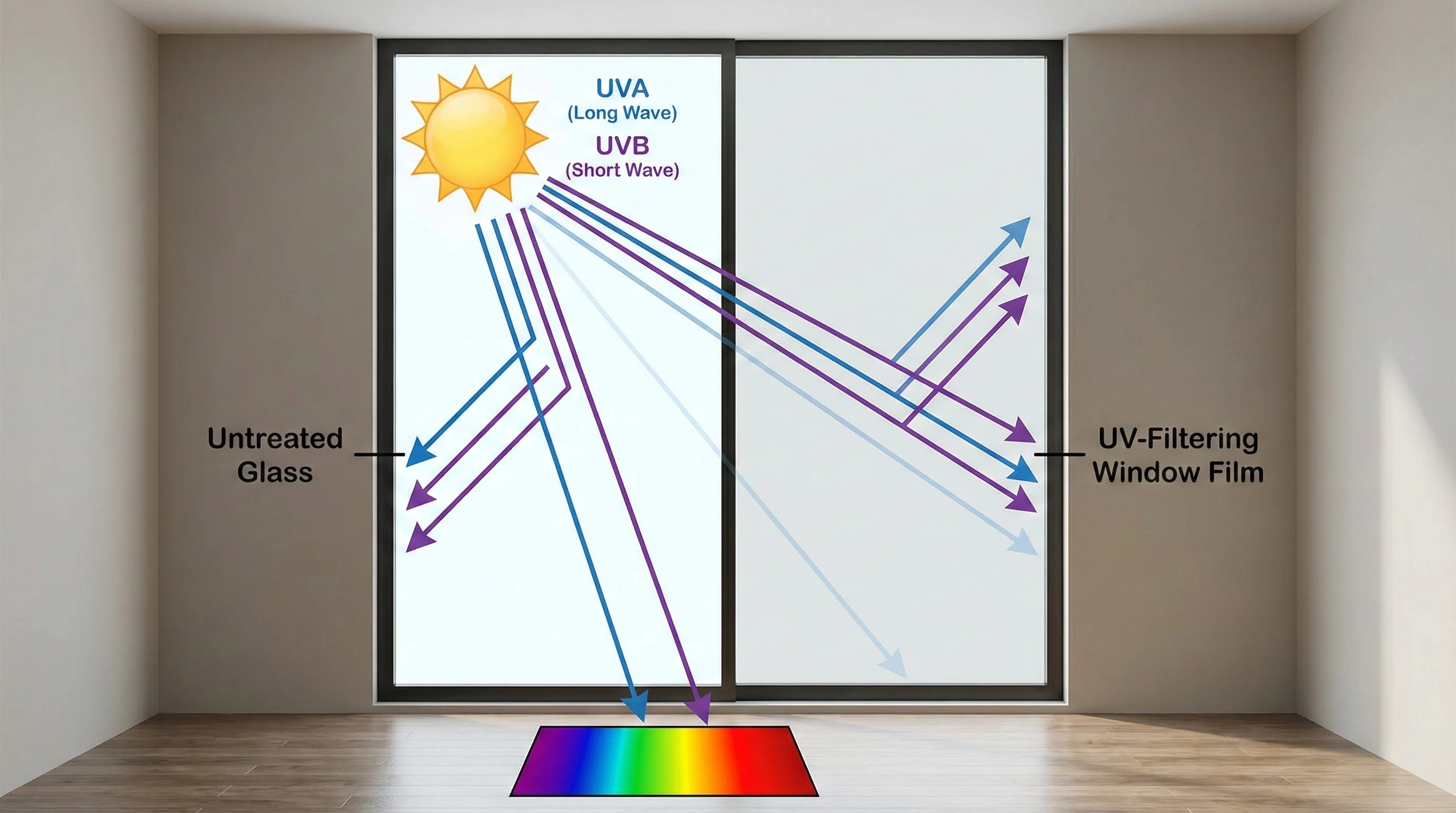 Cross-section of insulated glass, showing the five layers.