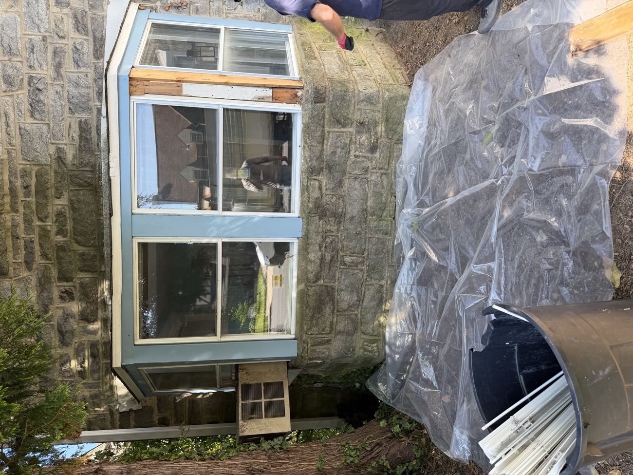 The original bay window before work, frames rotted and seals failing.